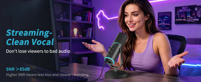 PUPGSIS Podcast Microphone Kit, USB/XLR Dynamic Vocal Mic, Streaming Mic with RGB Lights for PC/XLR Mixer, with Mute Button, Headphone Jack, Gain Knob, for Gaming Voice-Over Recording