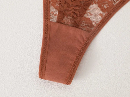 3Pcs/Set Sexy Lace Floral Panties For Women Solid Color Transparent Underwear Female Lace Perspective Hollow Out G-string Thongs