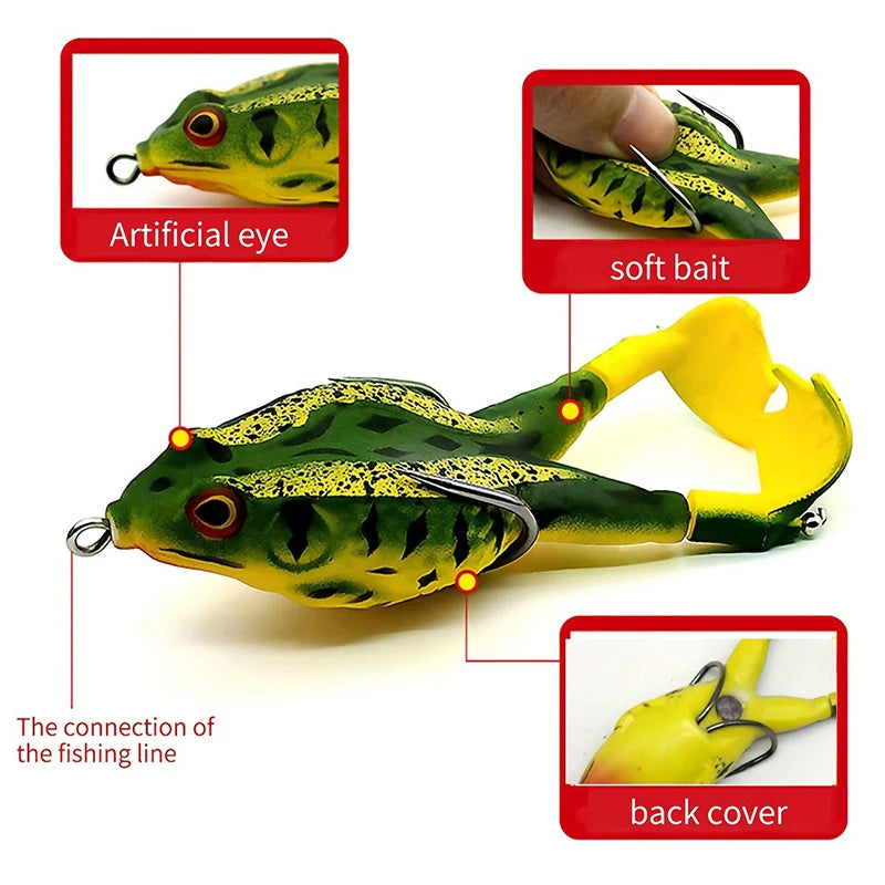 1pc Surface Frog Lure Top Water Bass Fishing Lures Soft Frog Double Propellers Legs Freshwater Rotating Tail Floating Swing Bait