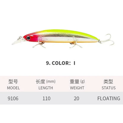 Floating Minnow Fishing Lures 110MM 20g Sea Ocean Beach Fishing Artificial Hard Bait Fishing Tackle for Bass Pike Perch Pesca