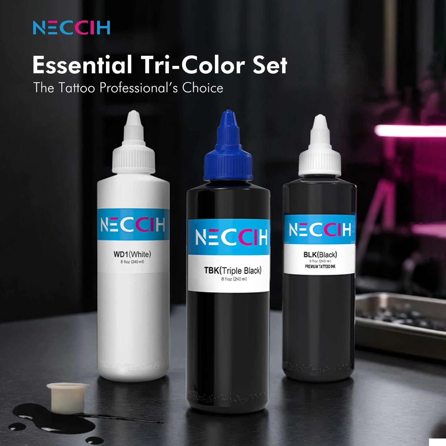 8OZ 240ML Black Tattoo Ink Original TBK BLK WD1 Triple Black Ink Professional Tattoo Pigment Permanent Skin Body Art Pigment
