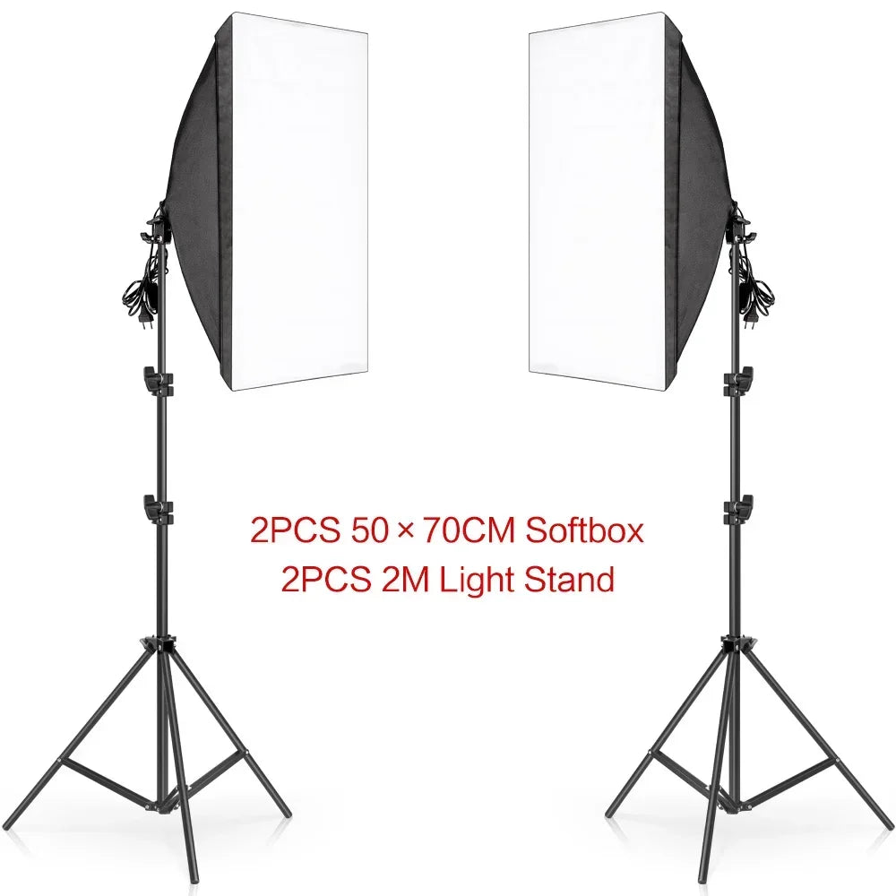 SH 1pc-3Pcs Photography 50x70CM Softbox Lighting Kits Professional Light System With E27 Photographic Bulbs Photo Studio