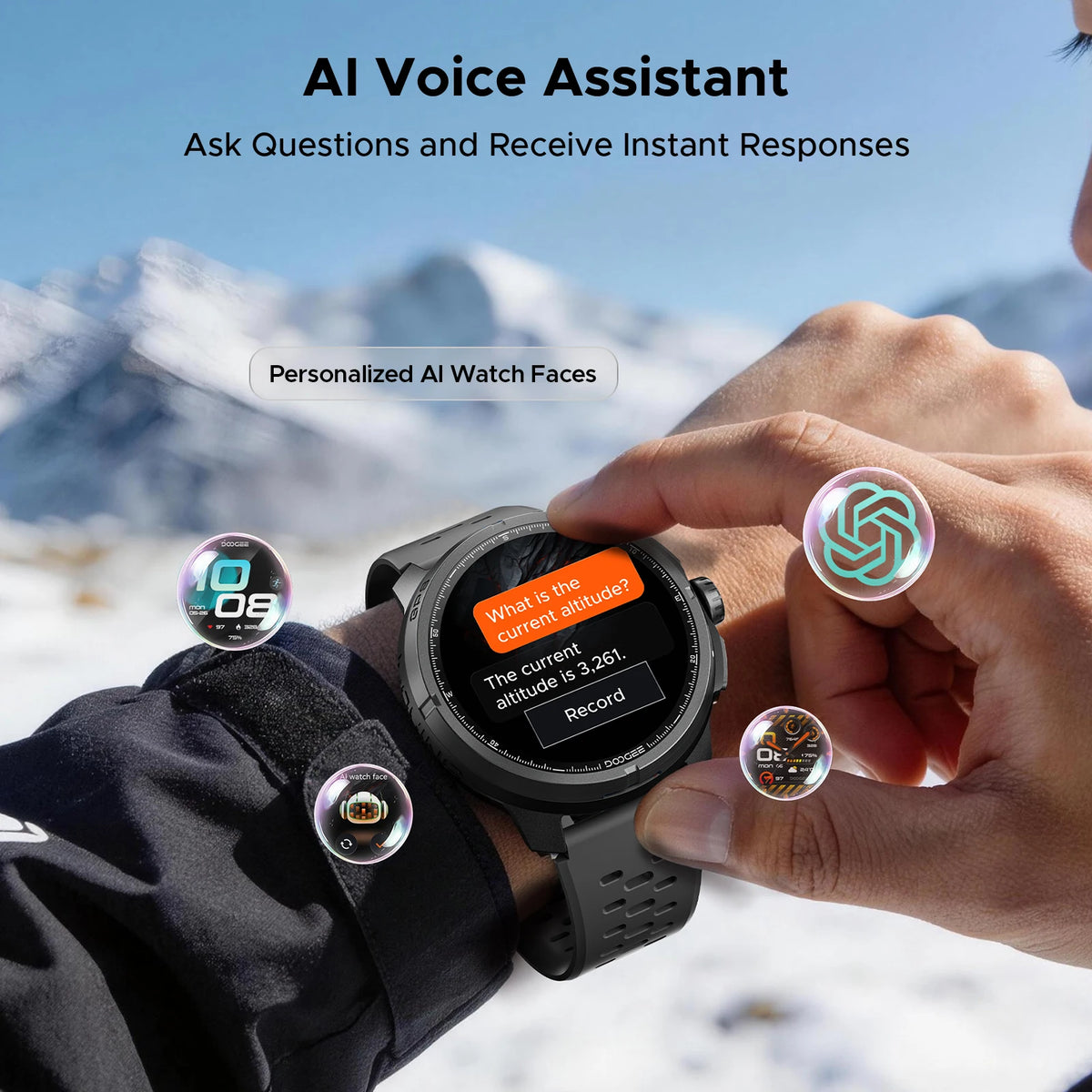 DOOGEE ANYMOVING M1 PRO Smart Watch 1.5" AMOLED Dual Band GPS Smart Watch with Offline Maps 170+ Sports Modes Fitness Watch 15-Day Battery AI Voice Assistant 5ATM Waterproof Outdoor GPS Watch