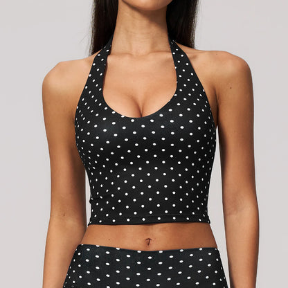 Yoga Bra Women Sports Underwear Fitness Crop Top Polka Dot Yoga Vest Deep V Backless Sports Vest Female Workout Shockproof Tops