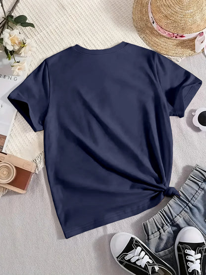 Women's Oversized V-Neck T-Shirt Solid Color Short-Sleeve Curved Hem Soft Fabric Black Gray Navy