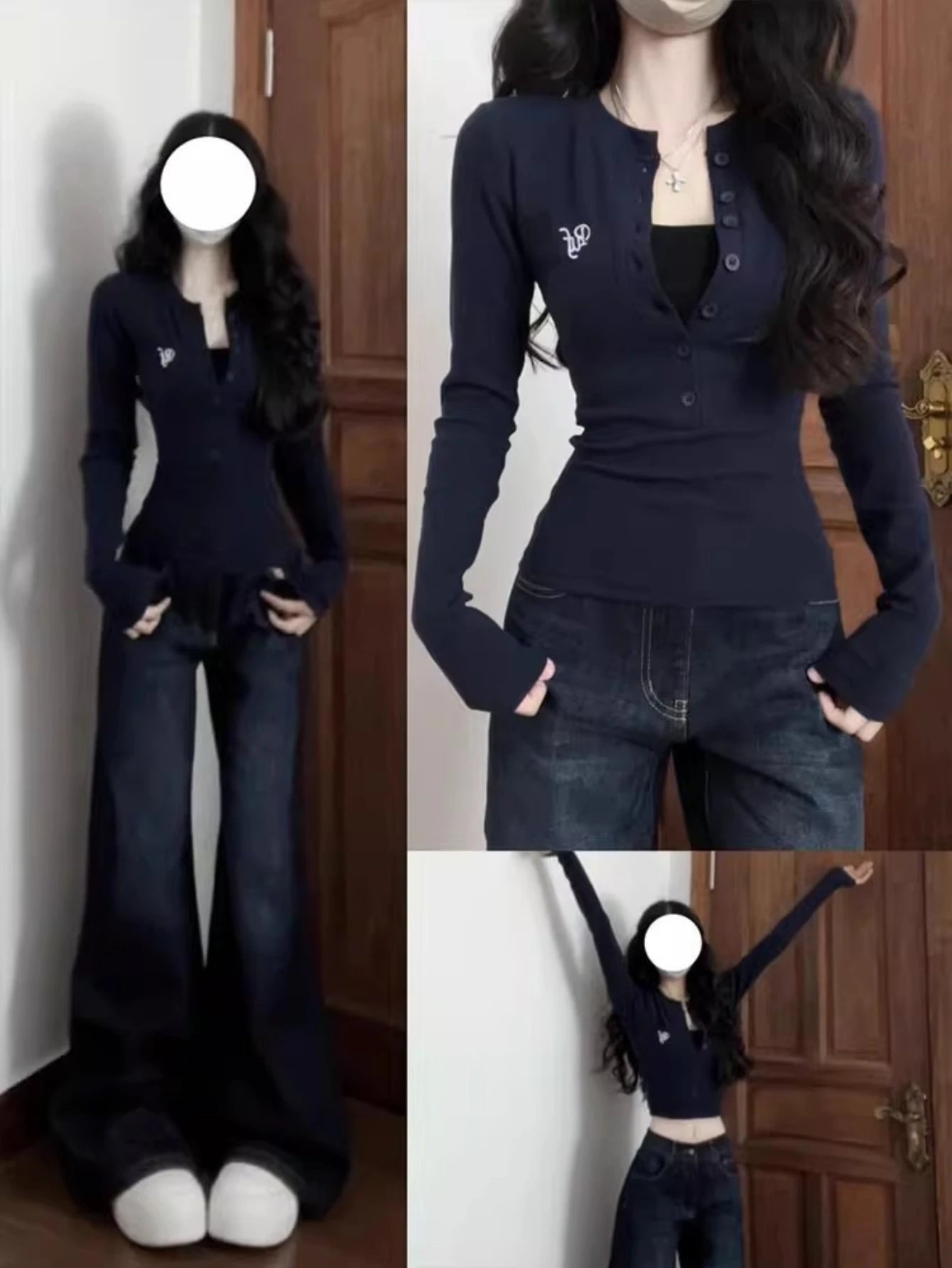 American Style Sweet and Spicy Girl Half Open Collar Base Shirt Women's Autumn Inner Wear Casual Slim Long Sleeve T-Shirt Top