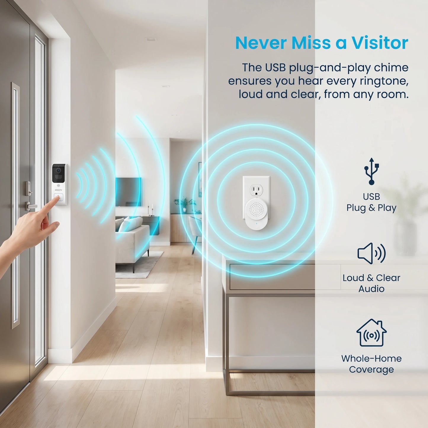ARCCTV 4MP Dual-band WiFi Dörrklocka – 2K, Sony-sensor, IR 12m, IP66, Siren, EU-lager (Tyskland)