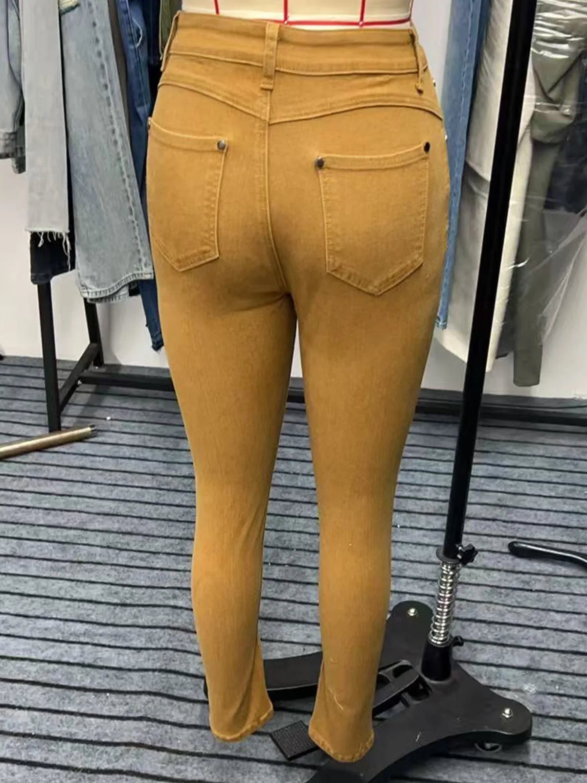 Women Pencil Pants Jeans Skinny Trousers High Waist Stretch Pockets Vintage Washed Female Streetwear Slim Full Length Denims