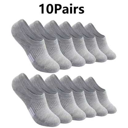 1/10 Pairs Women Breathable Mesh Invisible Ankle Socks Summer Lightweight Breathable Solid Color Cushioned Sports Leisure Socks