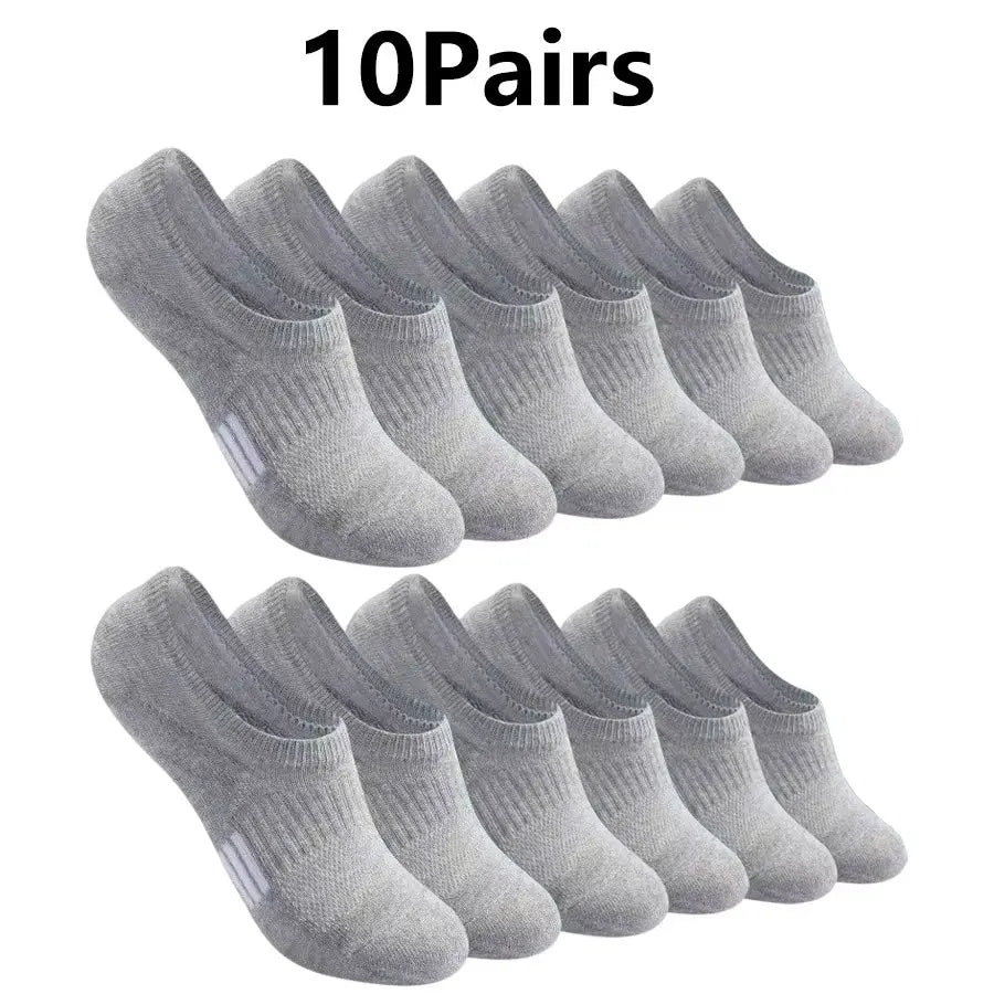 1/10 Pairs Women Breathable Mesh Invisible Ankle Socks Summer Lightweight Breathable Solid Color Cushioned Sports Leisure Socks