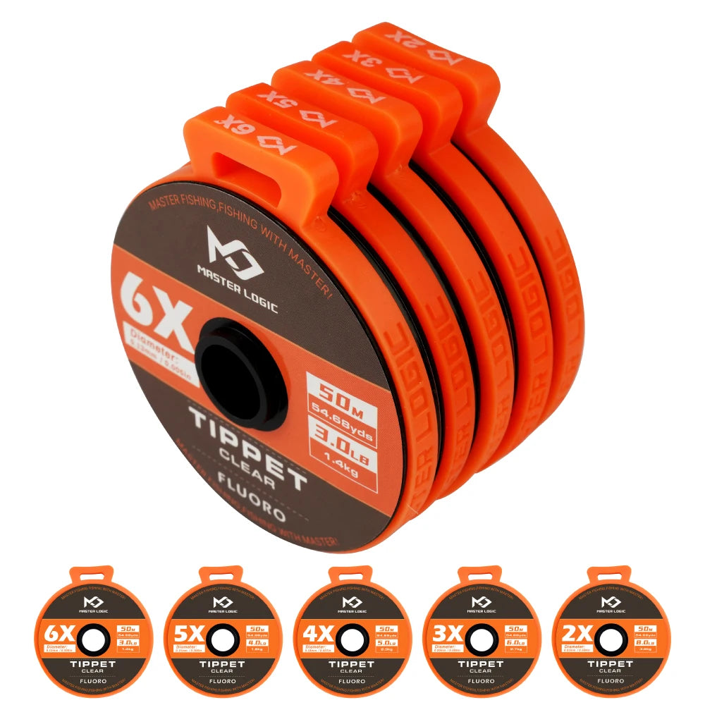 MASTER LOGIC Fluorokarbon Tippetlina 5-pack – 2X 3X 4X 5X 6X Flugfiske 30M & 50M