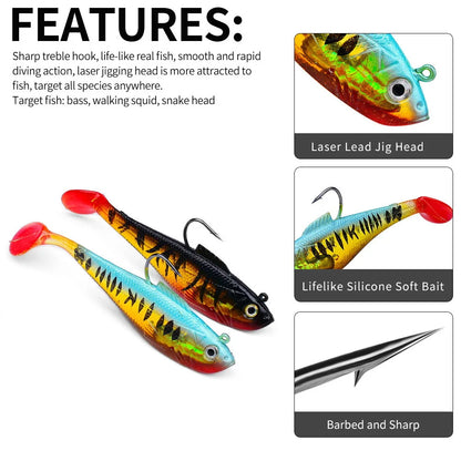 Artificial Soft Bait With Jig Head 4g 10g 25g Jigging Soft Lure Rubber T Tail Fishing Lures Swim Bait For Bass Pike Bass Tackle