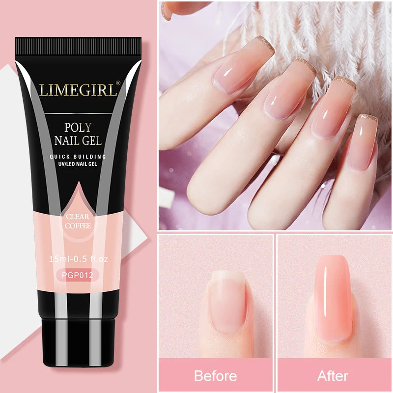 LIMEGIRL 25Colors Poly Extension Nail Gel For Nails Art Acrylic Manicure Design UV Varnishes Semi Permanent Quick Extension Gel