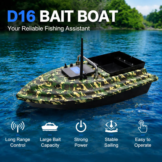 D16 Kamouflage RC Fiskebåt – 7,4V Dubbla 5200mAh, 500 m Räckvidd, CE
