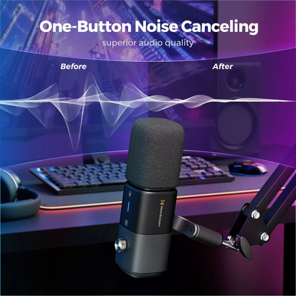 NearStream USB XLR Kondensatormikrofon med Bomarm Set för Streaming Podcast Studio