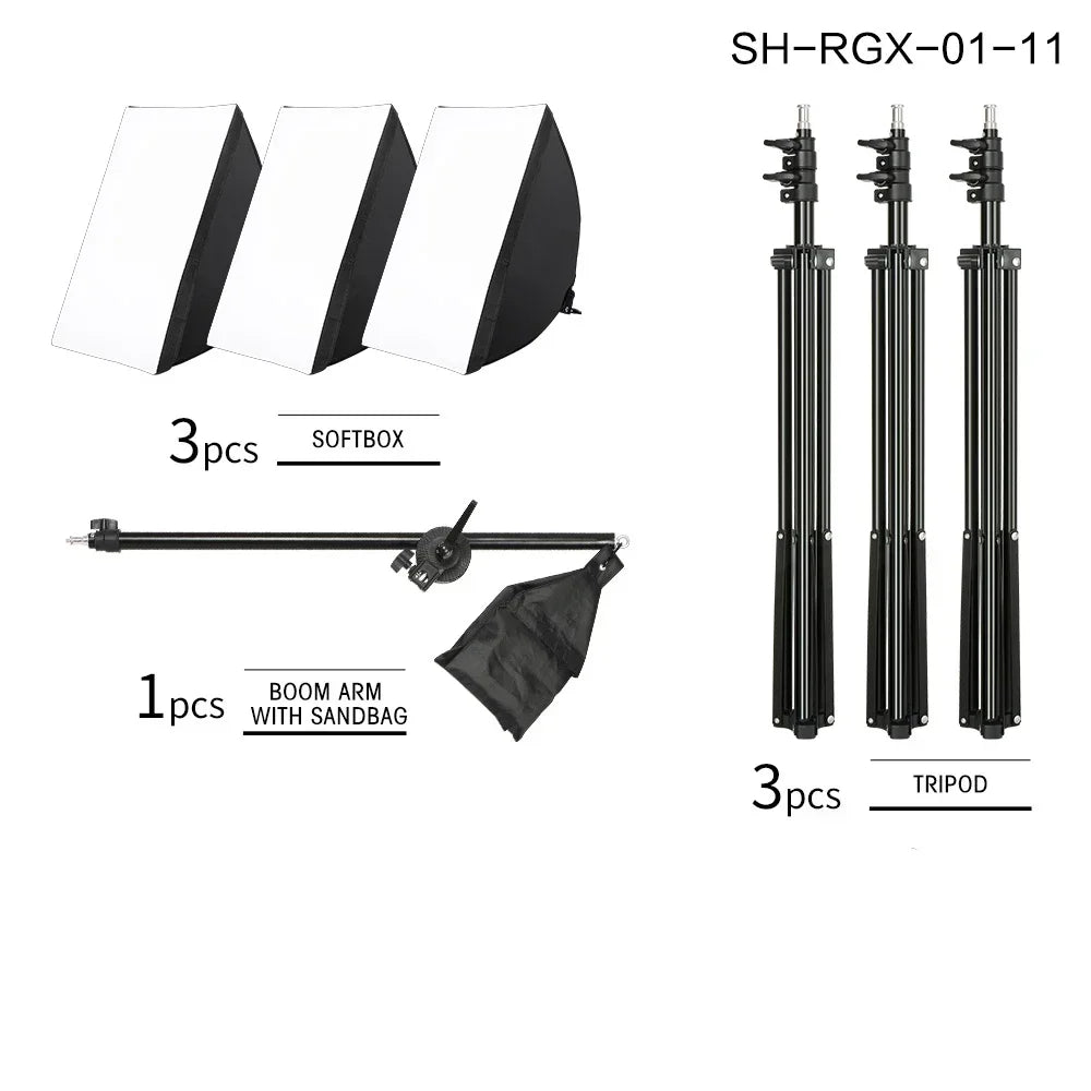 SH 1pc-3Pcs Photography 50x70CM Softbox Lighting Kits Professional Light System With E27 Photographic Bulbs Photo Studio