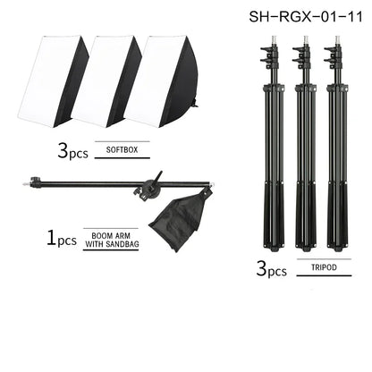 SH 1pc-3Pcs Photography 50x70CM Softbox Lighting Kits Professional Light System With E27 Photographic Bulbs Photo Studio