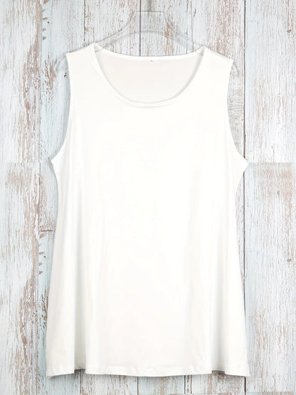 Plus Size Simple Solid Tank Top Casual Crew Neck Sleeveless Tank Top For Summer Women's Plus Size Clothing