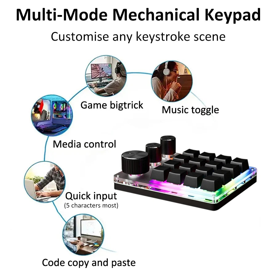 Bluetooth Macropad Macro Mechanical Keyboard 16 Keys 3 Knob RGB Mini Gaming Custom Programming Hotswap Keypads For Photoshop
