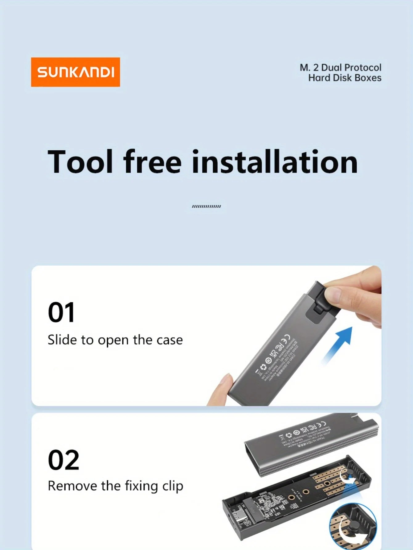SUNKANDI M.2 NVME SATA SSD Enclosure Adapter, USB C 3.1 Gen 2 (10 Gbps) To M.2 PCIe NVMe and SATA SSDs Support for SSDs 2230