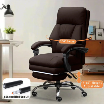 High-Back Ergonomic Office Chair, Swivel with Retractable Footrest, Multi-Position Adjustable Boss Chair