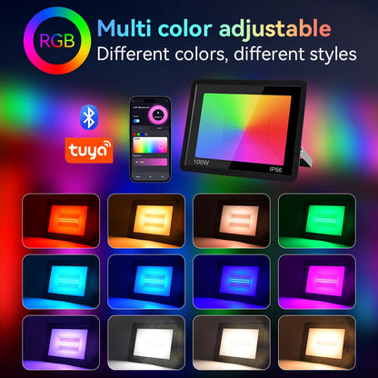 Tuya Smart RGB LED Strålkastare 100W – WiFi, App-styrd, RGB+CCT 3000–6000K, Vattentålig, EU-lager