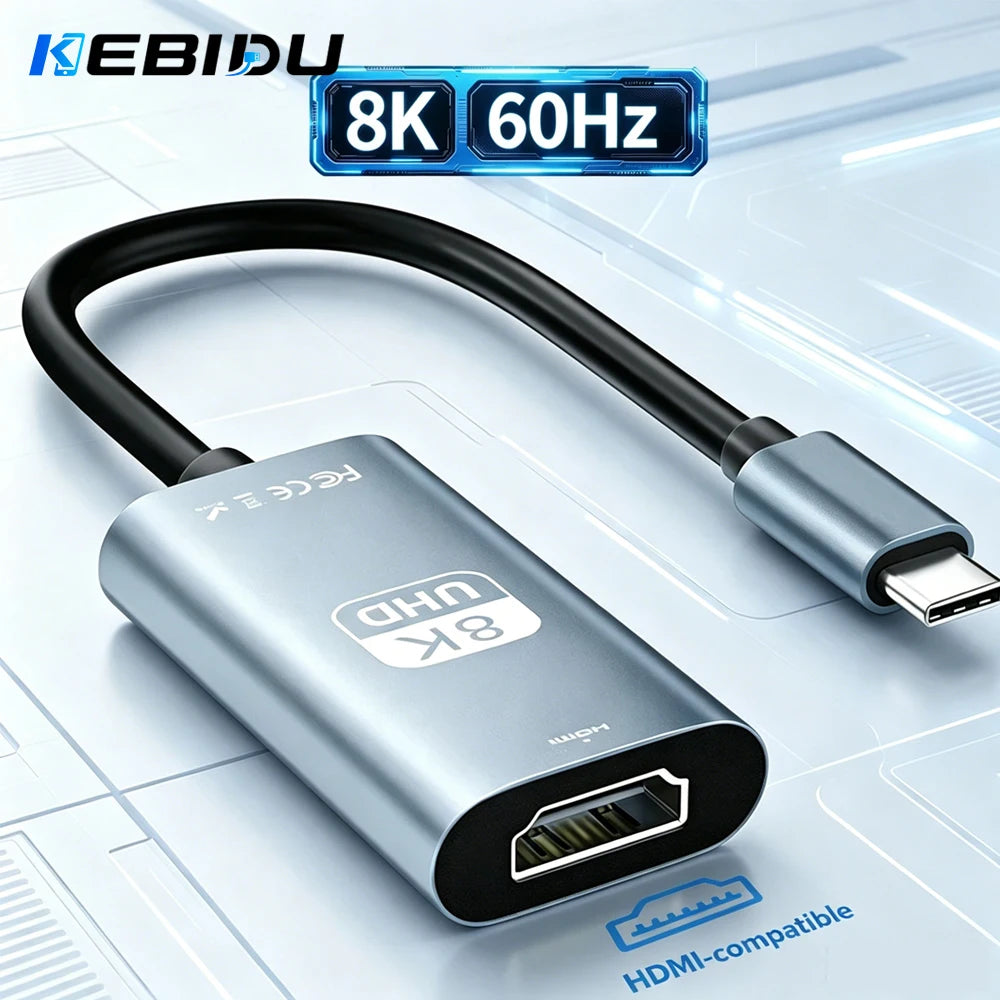 KEBIDU 8K 4K 60Hz 30Hz USB C to HDMI-Compatible Cable Type C HDTV Converter Adapter Cable For iPhone MacBook iPad Phone Laptop