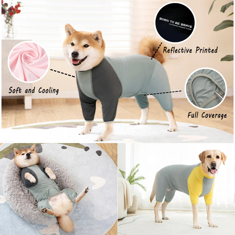 Dog Pajamas Onesie Summer Sun Protection Quick-Dry Bodysuit Clothes Anti-shedding Full Body Pet Jumpsuit for Medium Large Dogs