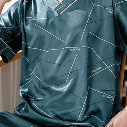Herr Pyjamas Is-Silk – Kortärmad Tvådelad Lös Koreansk Stil, 3 Färger L–3XL
