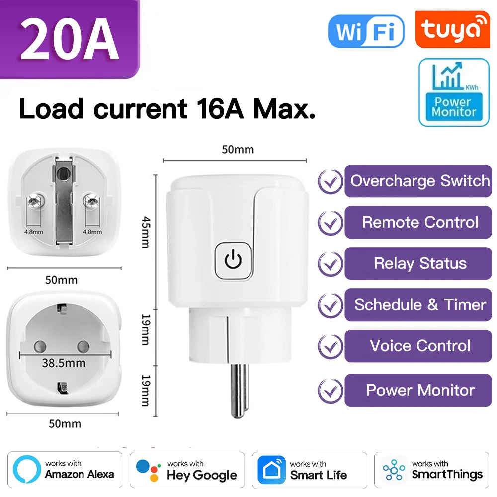 TNCE Tuya Smart Plug WiFi/Zigbee3.0 Socket 16A/20A Power Monitor Remote Control Smart Life APP Remote Control Voice Contr Alexa