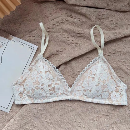 Breathable Sweet Wireless Deep V Bra Shockproof Anti-sagging Underwear for Women Thin Lingerie Lace Push Up Bra Girls
