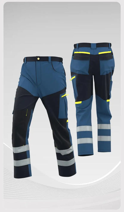 Spring Autumn Multi Pocket Men's Work Pants Wear Resistant Workshop Factory Construction Workers Clothes Reflective Strip Pants