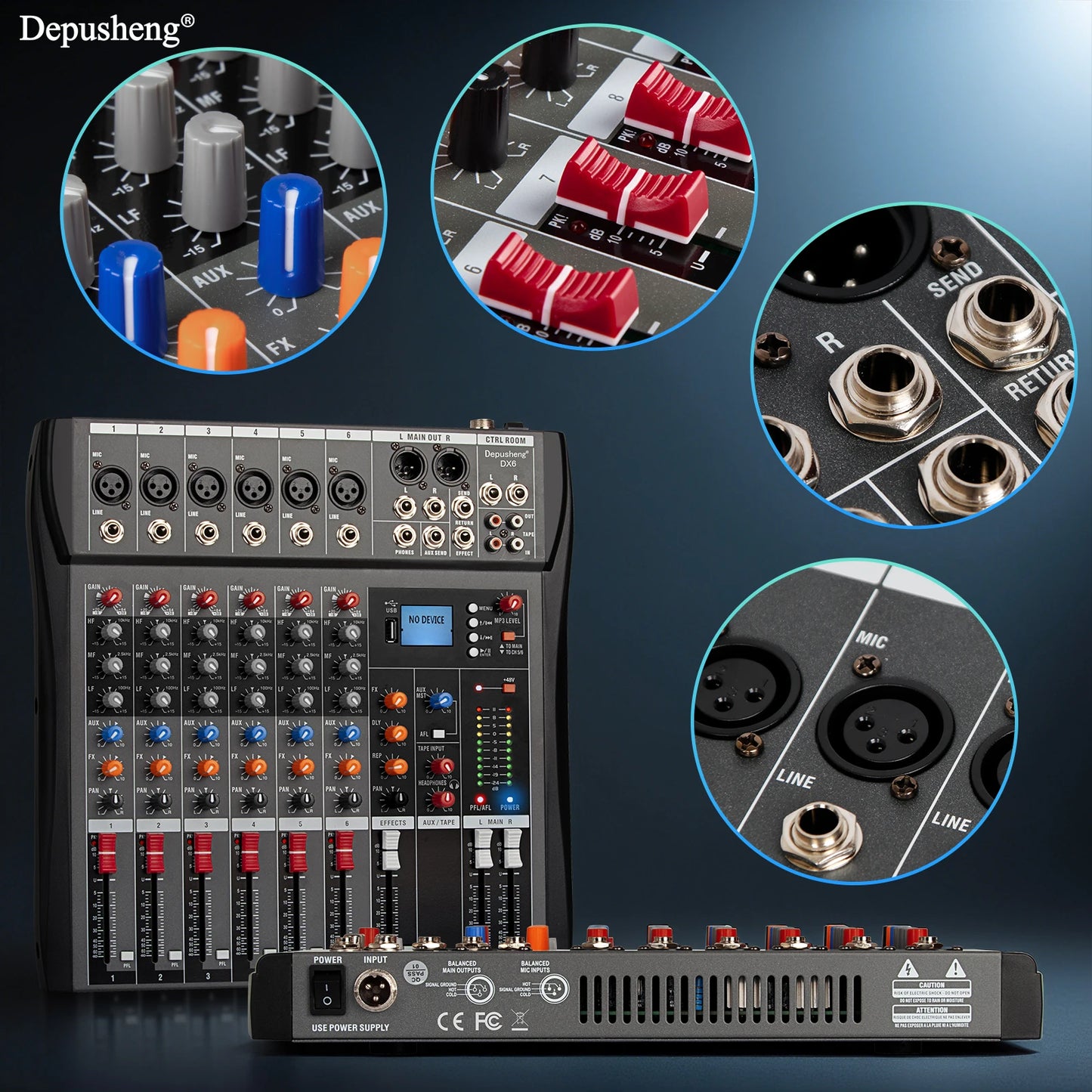 6/8/12/16 Channel Depusheng Audio Mixer Professional  Sound Board DJ Mixing Console System Interface USB MP3 Input Bluetooth 48V