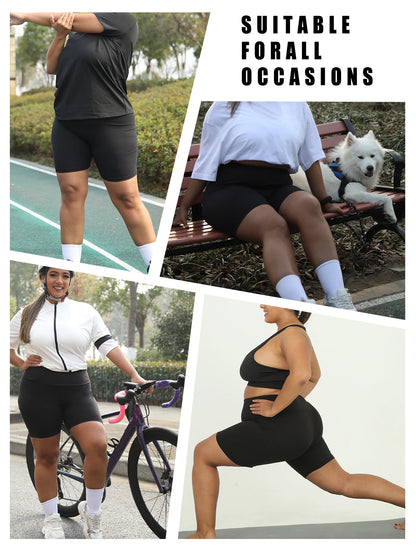 2 Pack Plus Size Biker Shorts for Women High Waisted Super Soft Workout Yoga Athletic Shorts Running