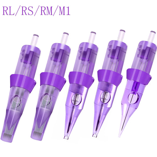 Tatueringskassettkanyl 10-pack – Lila EO-steriliserad 316 Stål Säkerhetsmembran RL RS RM M1 PMU Maskin 2026