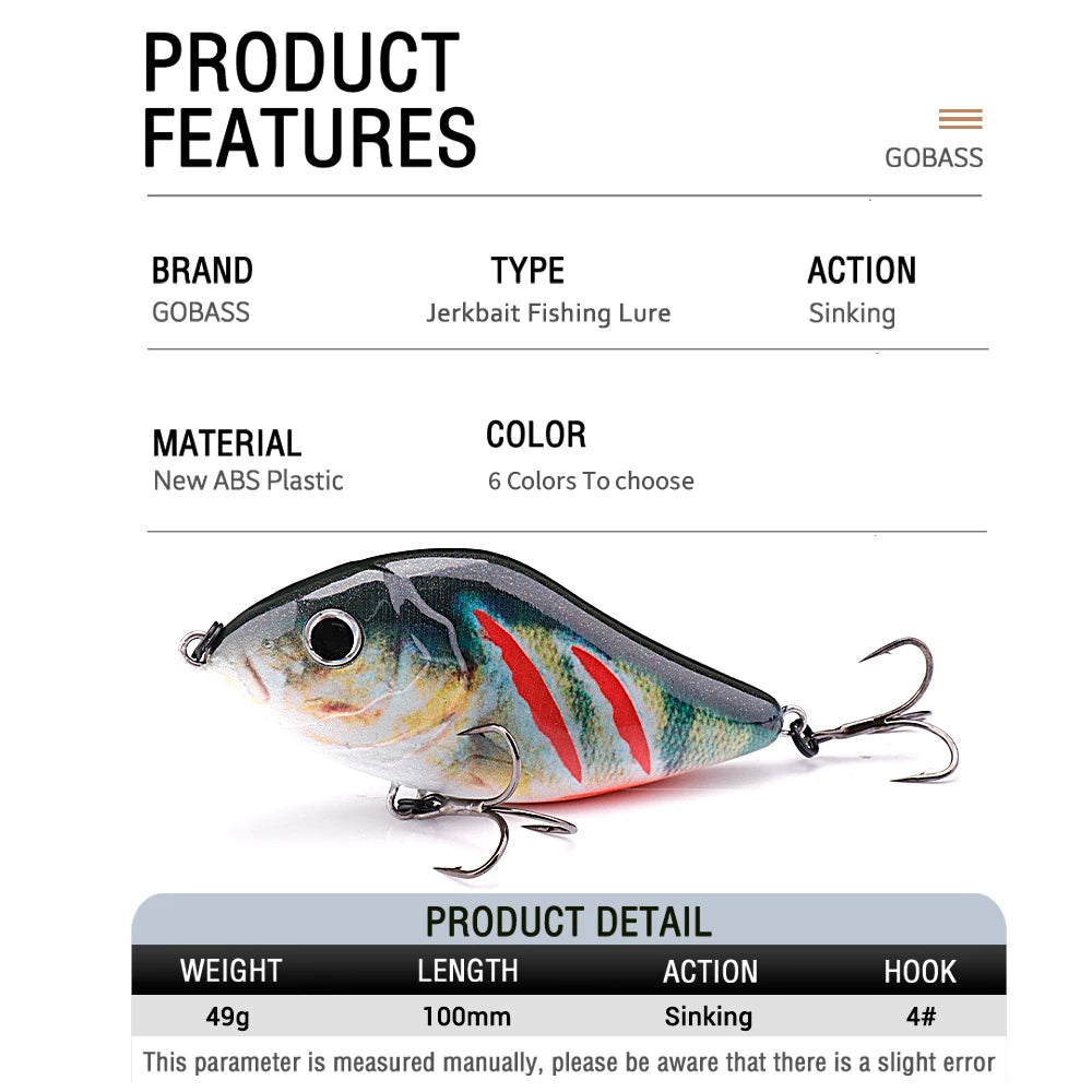 GOBASS Slider Jerkbait 6cm/8cm/10cm Slow Sinking Musky Wobbler Pike VIB Hard Bait Crankbait Plastic Fishing Lures Pesca Leurre
