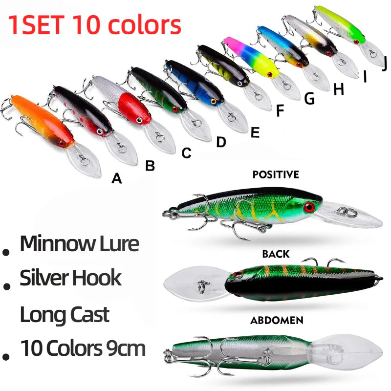 20PCS/Set Long Short Lip Minnow Lures Kit Crankbait Wobbler Bionic Bait for Pike Bass Sea Trout Freshwater Saltwater Pesca