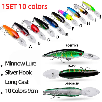 20PCS/Set Long Short Lip Minnow Lures Kit Crankbait Wobbler Bionic Bait for Pike Bass Sea Trout Freshwater Saltwater Pesca