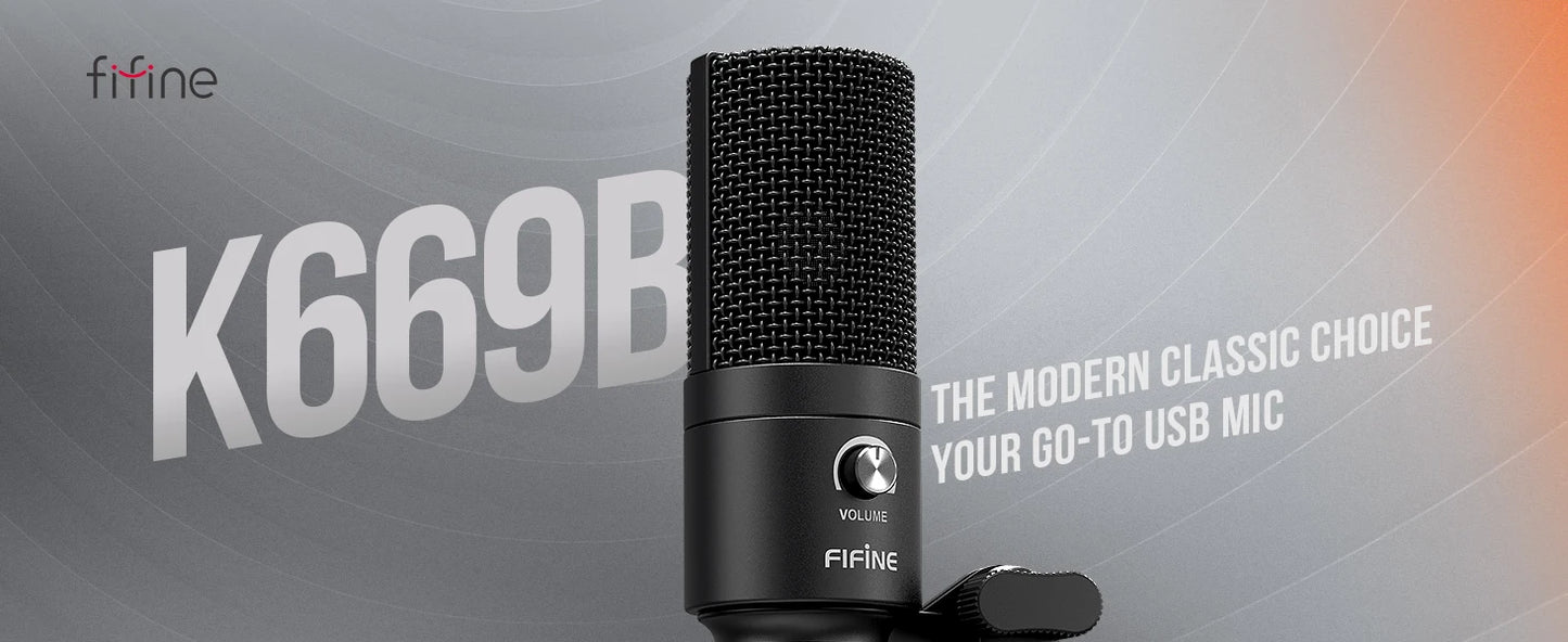 FIFINE Metal USB Condenser Microphone with Gain Knob,Newly Upgraded Detachable Dual-Joint Recording Mic for Laptop/PC-K669