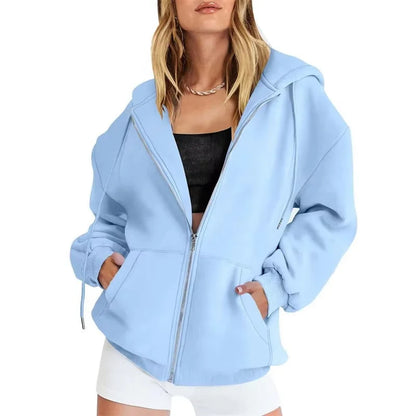 Spring Autumn Winter Fashion Zipper Hoodies Women Cardigan Coat Daily Long Sleeve Tops Versatile Casual Hoodies Women Sweatshirt