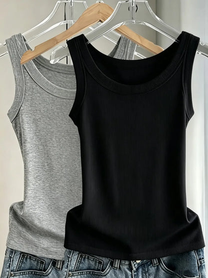 Dam Slim Ribbed Bomull Linne – Ärmlös O-ringning Bodycon Mjuk Andningsbar Sommar, 1/2/3-pack M–XXL