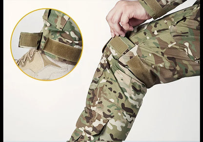 Multicam Tactical Pants +Pads Men Combat Trousers Work Camo Hunting Clothes Multi-pocket Breathable Wear-resisting Cargo Pants