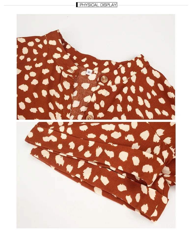 Vintage Blommig Boho Skjortklänning – Kortärmad, Lång, Nedvikt Krage, Skärp, 6 Färger, S–XL