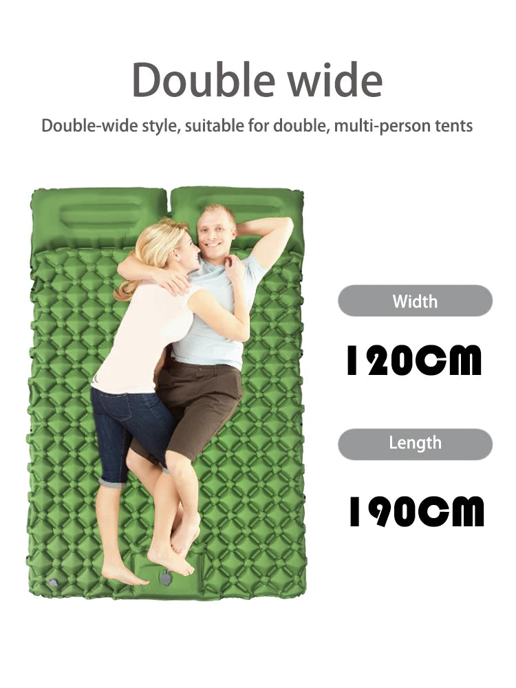 Dubbel Uppblåsbar Campingmadrass T2312 – Extra Bred för Två, Inbyggd Pump, TPU-Nylon, 4 Färger