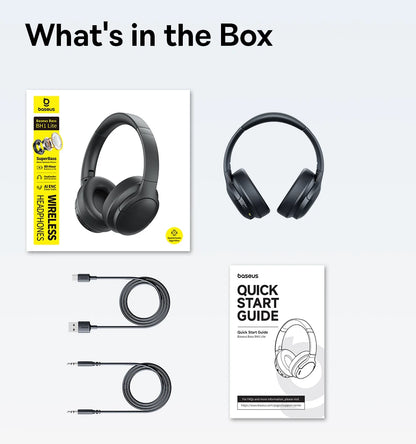 Baseus BH1 Lite Wireless Headphones Bluetooth 6.0 ENC Clear Call Headsets Super Bass Hit Earphones 80H Playtime Over Ear Headset