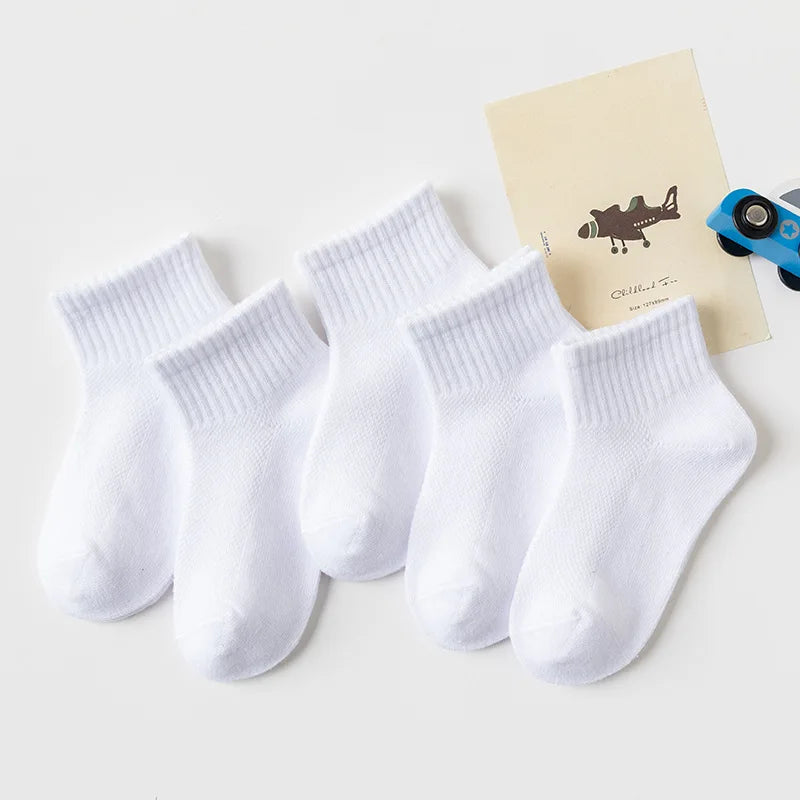 5 Pairs/Lot 2023 New Summer Children Socks Cotton Kids Fashion Black White Gray For 1-12 Years Teen Student Baby Girl Boy Socks