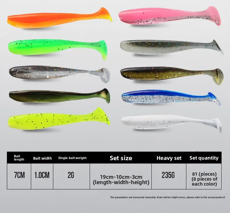 Soft Tail Bait Set Fake Bait 5.5/7/9/12cm Two-color Fishing Lure with Lead Head Hook for Angling