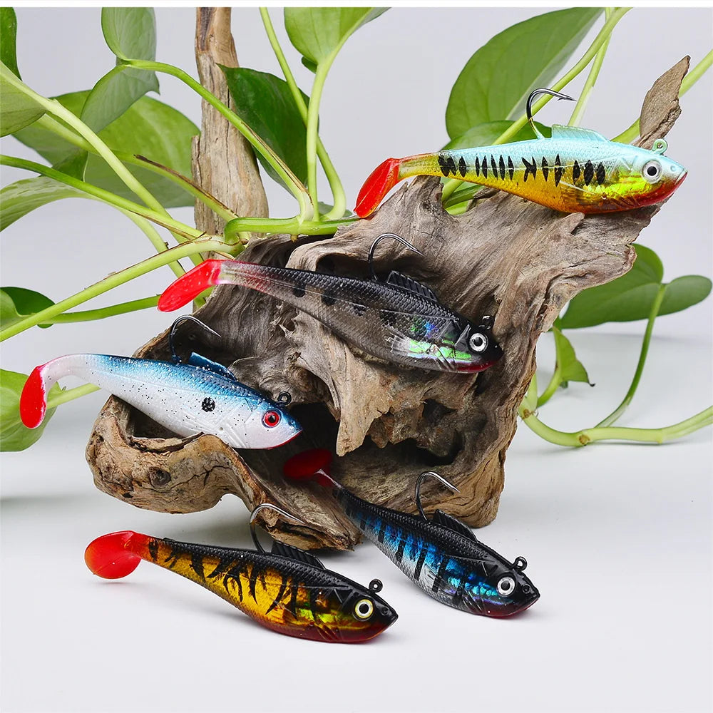Artificial Soft Bait With Jig Head 4g 10g 25g Jigging Soft Lure Rubber T Tail Fishing Lures Swim Bait For Bass Pike Bass Tackle
