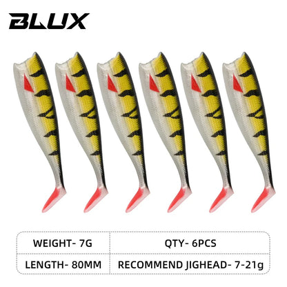 BLUX BLOD SHAD 80mm 105mm Soft Fishing Lure Jighead Black Tail Minnow Artificial Silicone Bait Saltwater Sea Bass Swimbait Gear