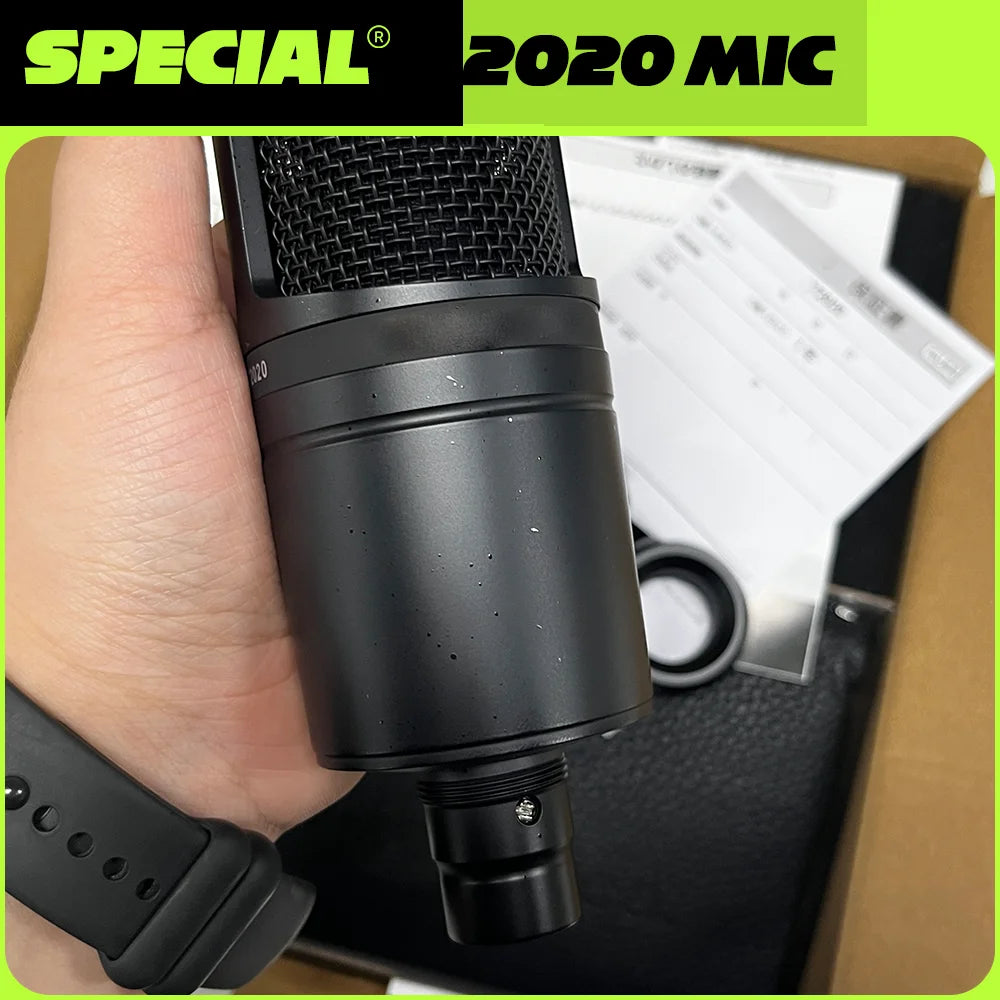 AT2020 Cardioid Condenser XLR Microphone for Studio Recording Podcast Vocal Live Streaming Professional Broadcasting Mic